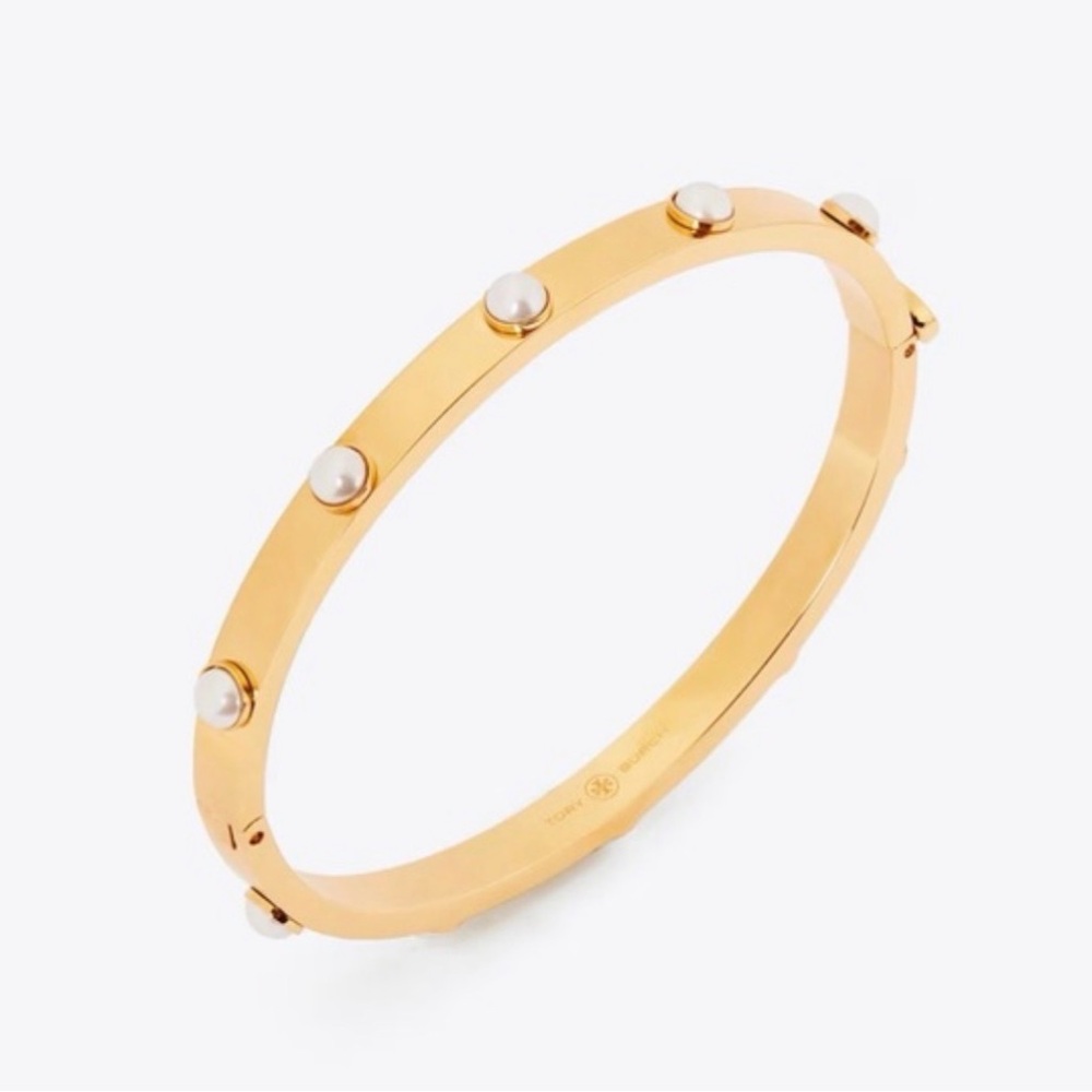 Tory Burch Miller Stud Pearl 5mm Gold Hinge Bracelet